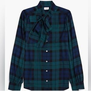 J. Crew Black Watch Tartan Plaid Bow Neck Top